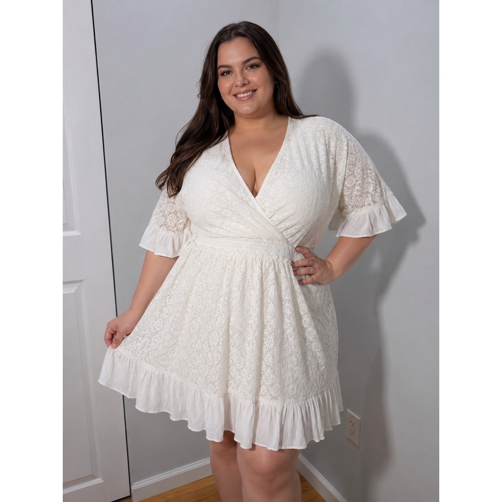 City Chic Sweet Escape Ivory Lace Wrap Dress Romantic Boho Plus size XXL